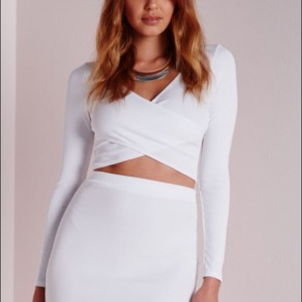 Missguided wrap over long sleeved crop top